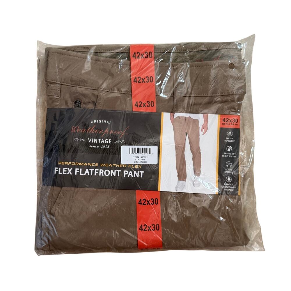 NWT Weatherproof Vintage Mens Size 42 x 30 Dress Pants Flat Front Flex Casual